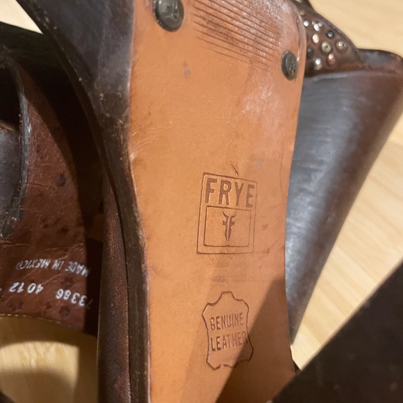 FRYE JEWEL STUDDED HIGH HEEL LEATHER SANDALS Sz 10 - Picture 5 of 5